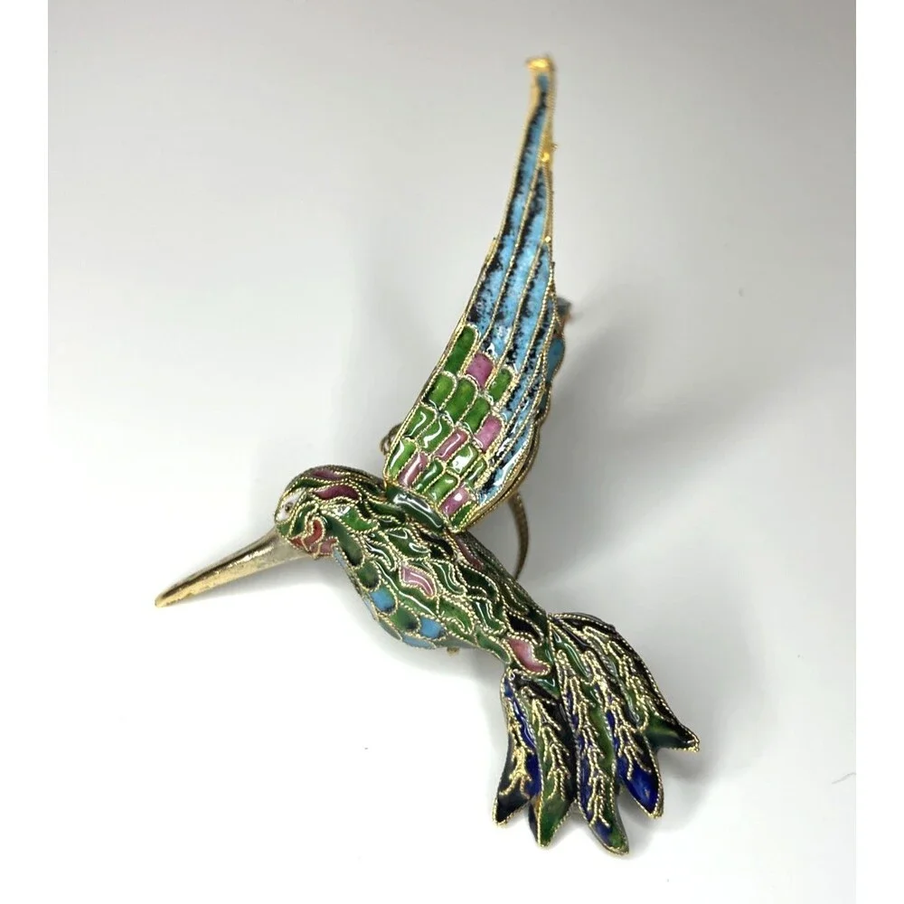 Cloisonné Enamel HUMMINGBIRD Ornament Figurine with Hanger and Storage Box